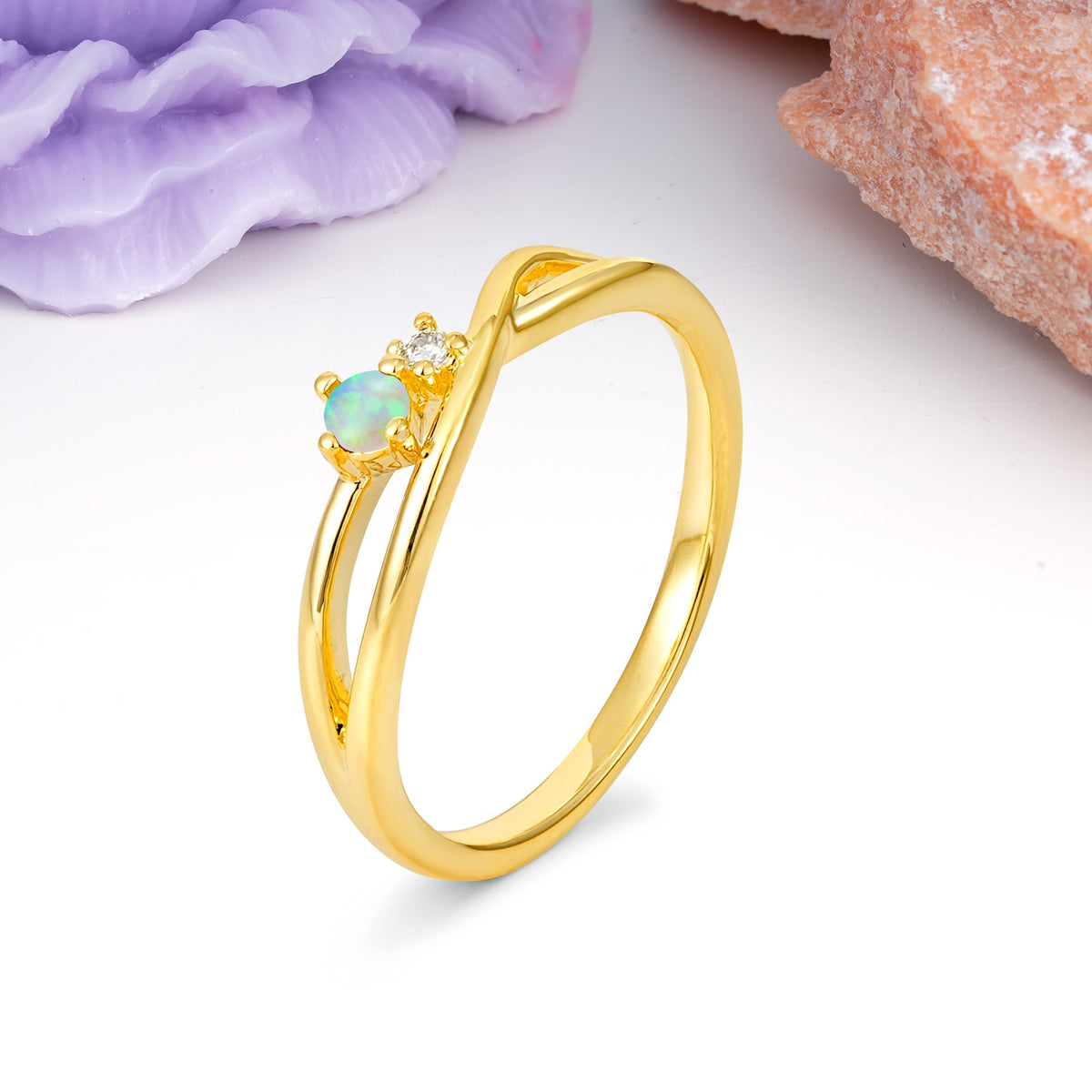 Classic Minimalist Twisted 4 Prong Round Cut Fire Opal Engagement Ring - Additional view