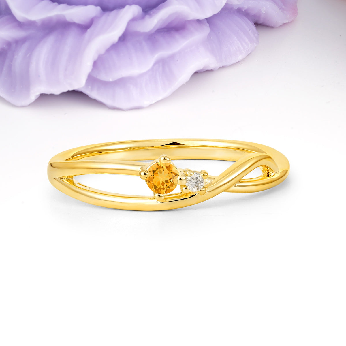 Classic Minimalist Twisted 4 Prong Round Cut Citrine Engagement Ring - Additional view