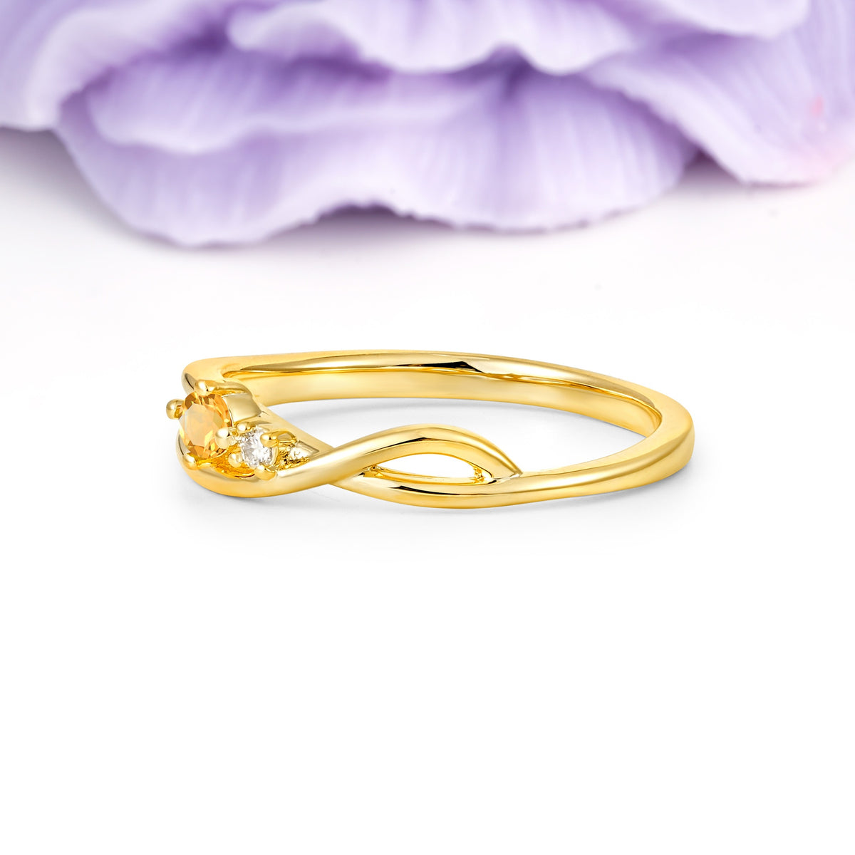 Classic Minimalist Twisted 4 Prong Round Cut Citrine Engagement Ring - Additional view