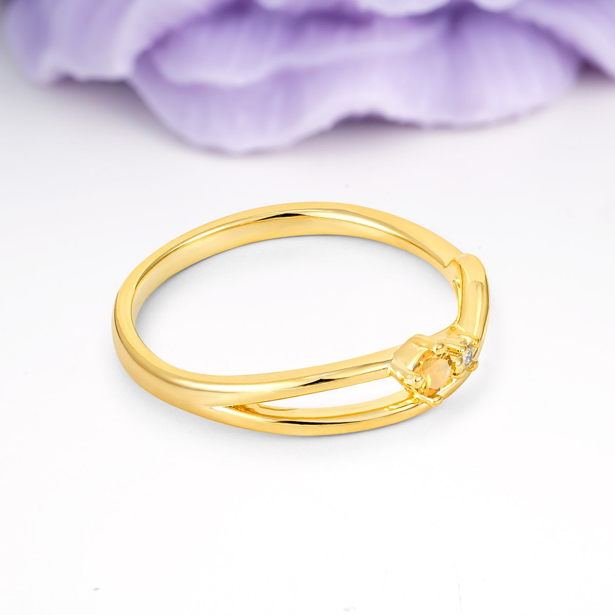 Classic Minimalist Twisted 4 Prong Round Cut Citrine Engagement Ring - Additional view