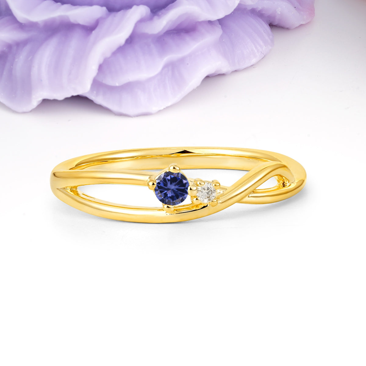 Classic Minimalist Twisted 4 Prong Round Cut Tanzanite Engagement Ring - Additional view