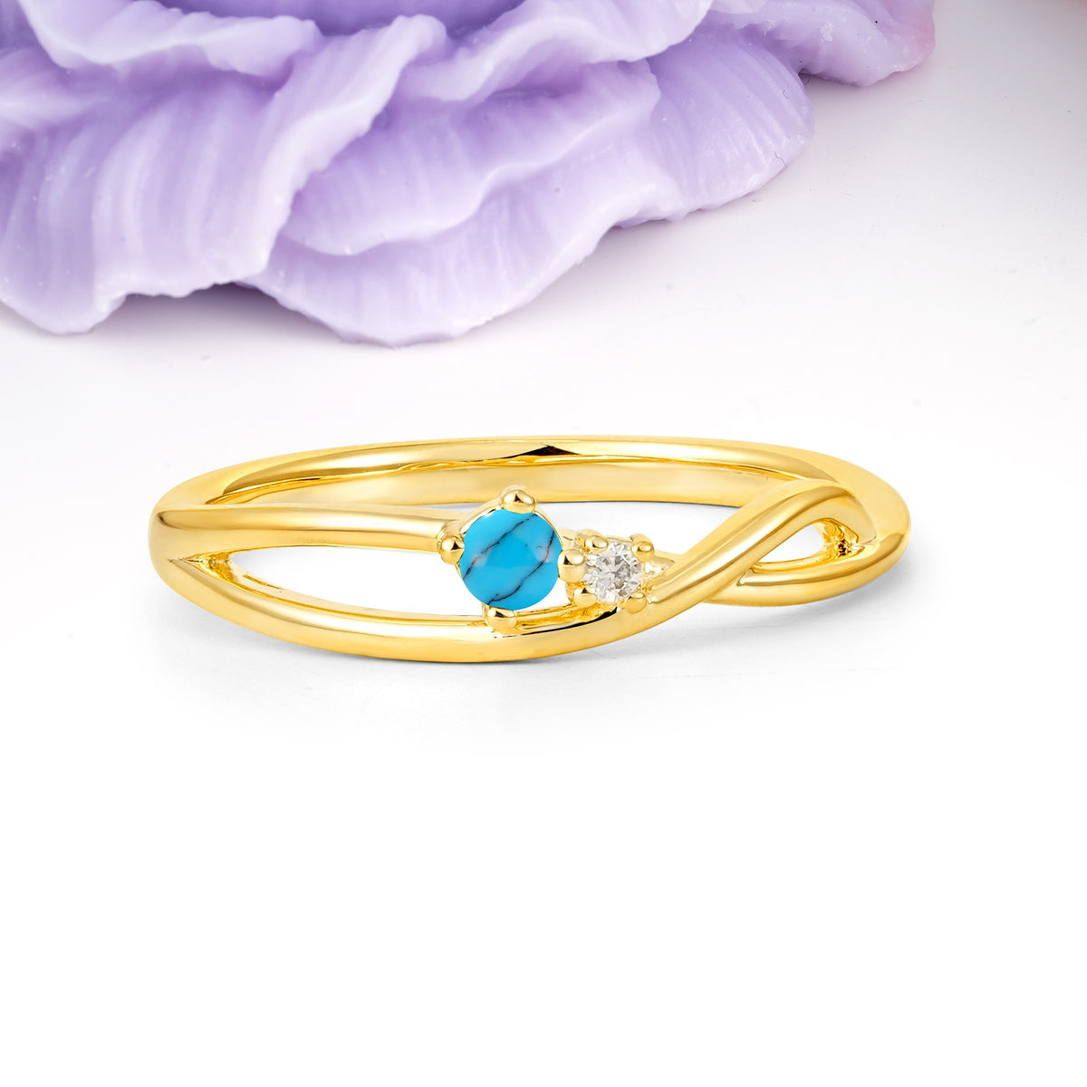Classic Minimalist Twisted 4 Prong Round Cut Turquoise Engagement Ring - Additional view