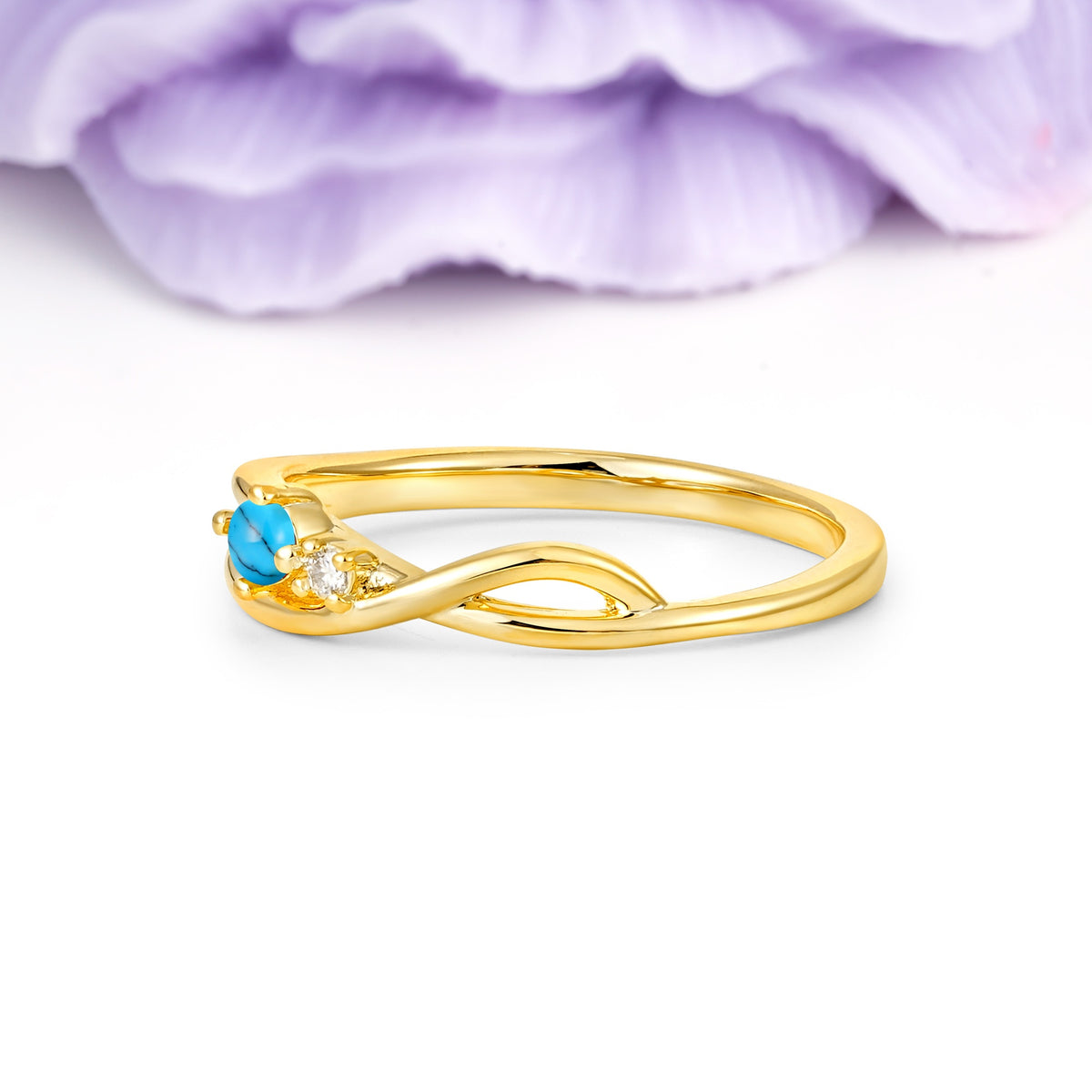 Classic Minimalist Twisted 4 Prong Round Cut Turquoise Engagement Ring - Additional view