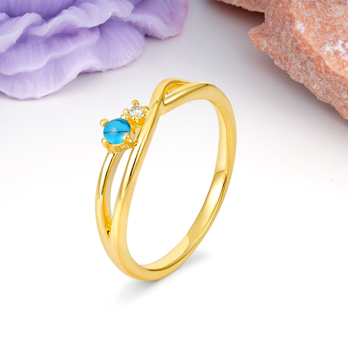 Classic Minimalist Twisted 4 Prong Round Cut Turquoise Engagement Ring - Additional view