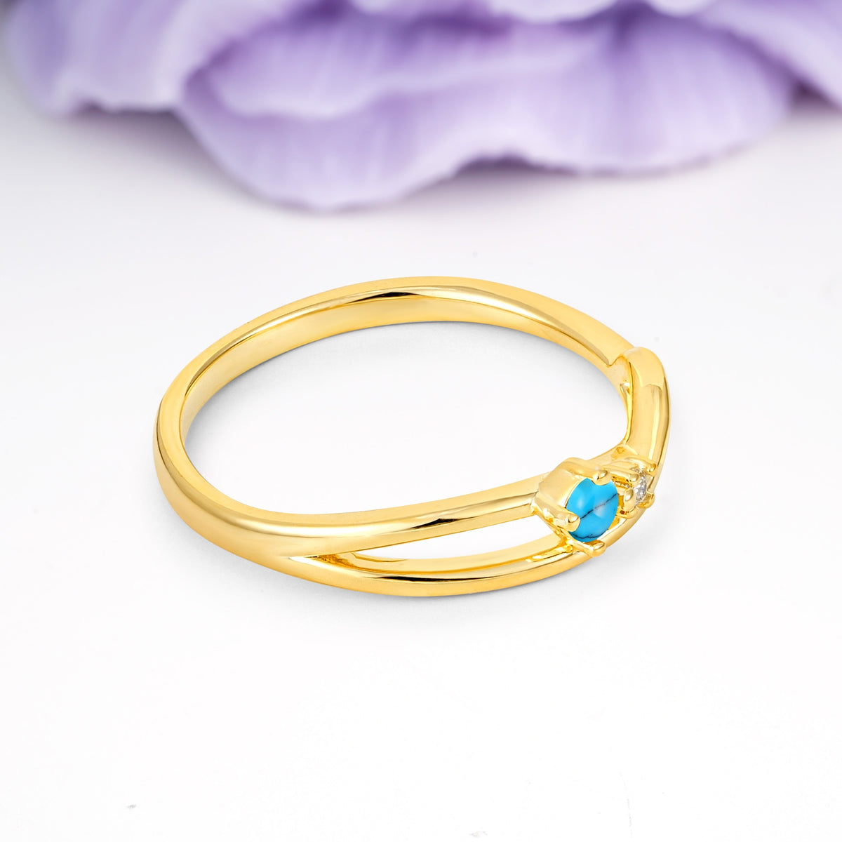 Classic Minimalist Twisted 4 Prong Round Cut Turquoise Engagement Ring - Additional view