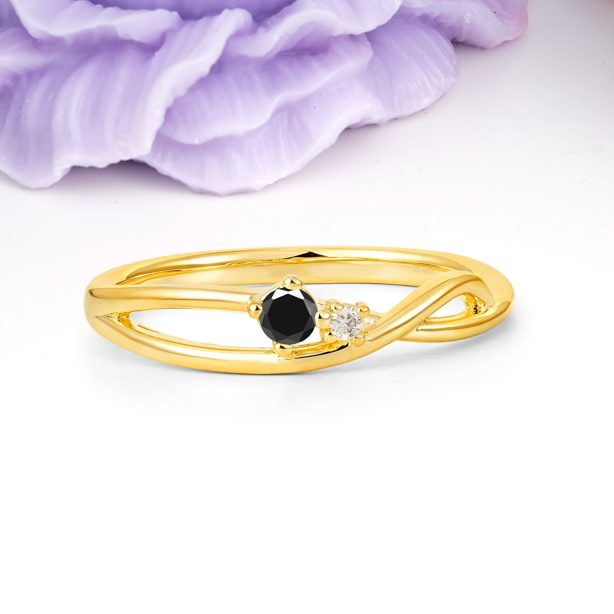 Classic Minimalist Twisted 4 Prong Round Cut Black Onyx Engagement Ring - Additional view