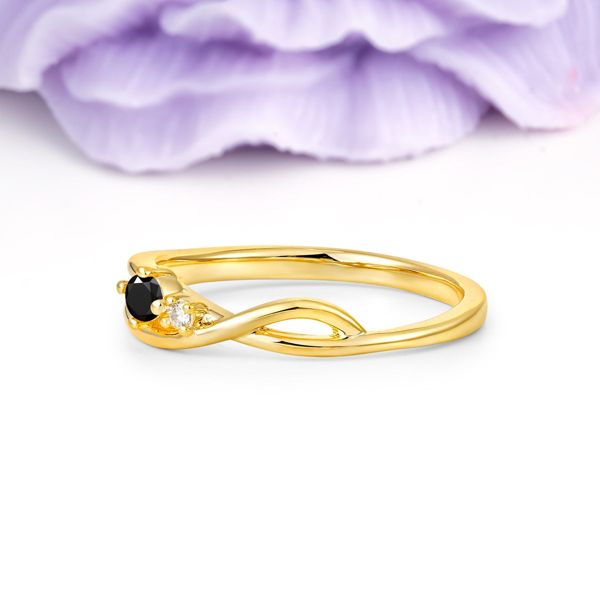 Classic Minimalist Twisted 4 Prong Round Cut Black Onyx Engagement Ring - Additional view