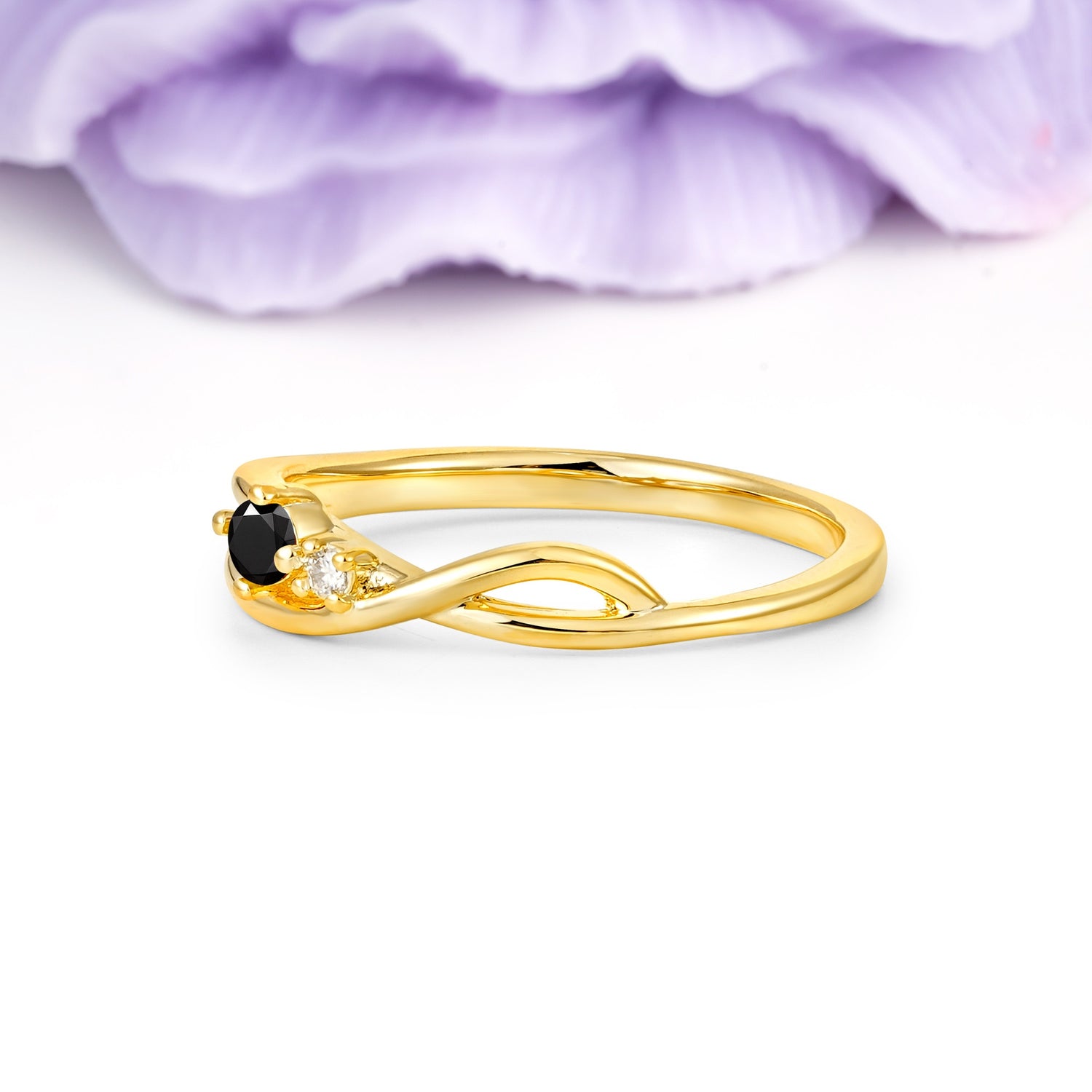 Unique Twisted 4-Prong Round Cut Black Onyx Engagement Ring - Additional view