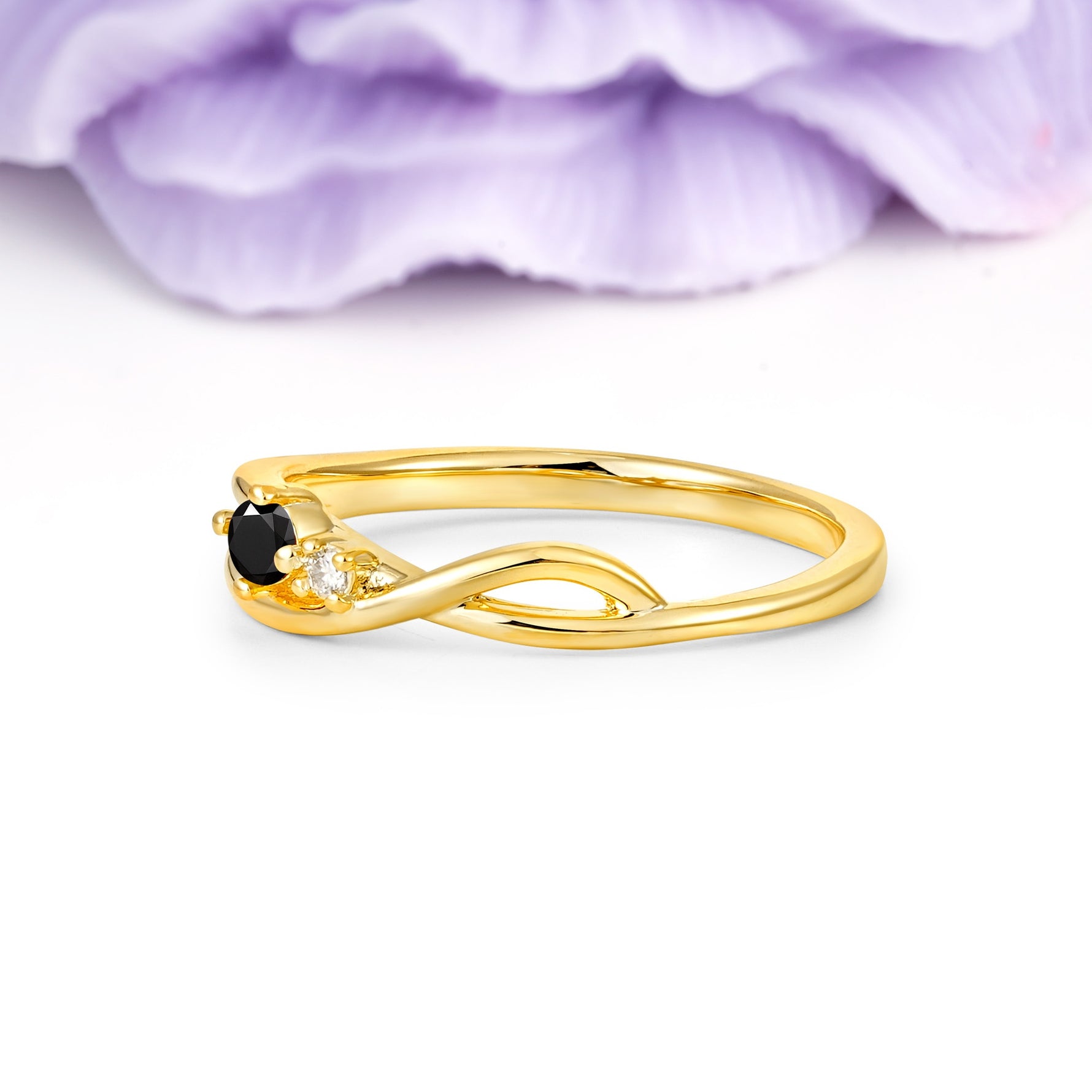 Unique Twisted 4-Prong Round Cut Black Onyx Engagement Ring - Additional view