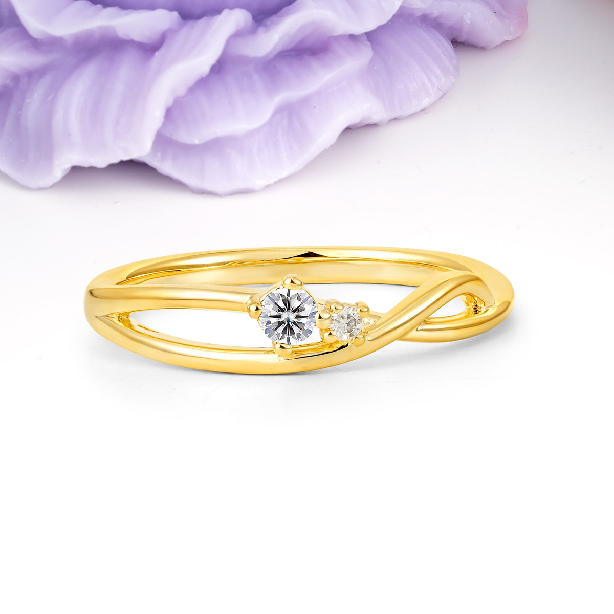 Classic Minimalist Twisted 4 Prong Round Cut Lab Diamond Engagement Ring - Additional view