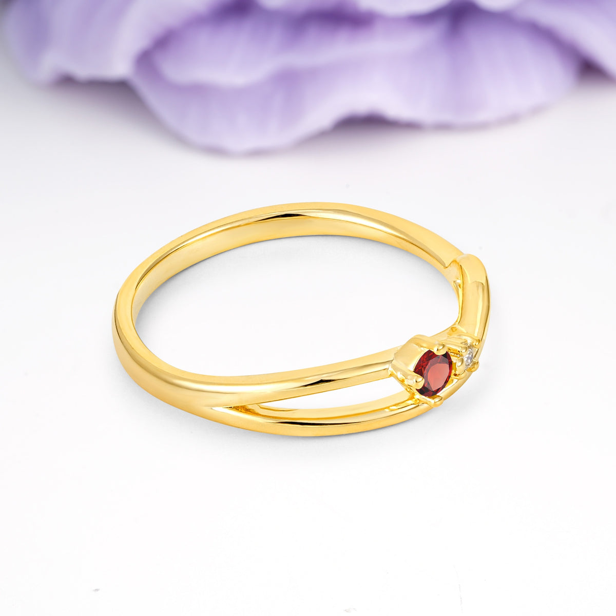 Classic Minimalist Twisted 4 Prong Round Cut Garnet Engagement Ring - Additional view