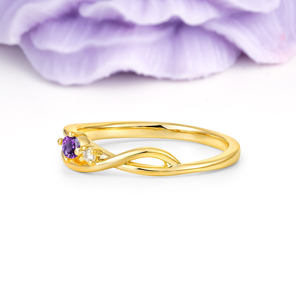 Classic Minimalist Twisted 4 Prong Round Cut Amethyst Engagement Ring - Additional view