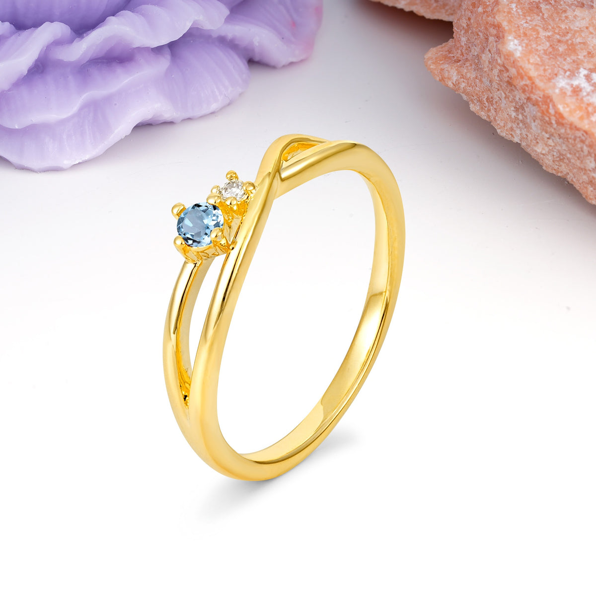Classic Minimalist Twisted 4 Prong Round Cut Aquamarine Engagement Ring - Additional view