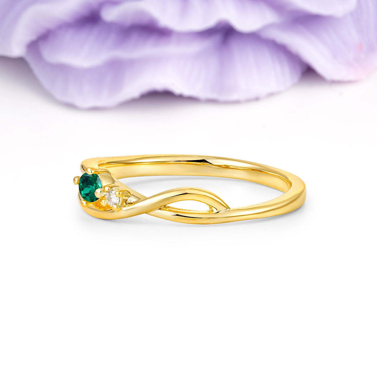Classic Minimalist Twisted 4 Prong Round Cut Emerald Engagement Ring - Additional view