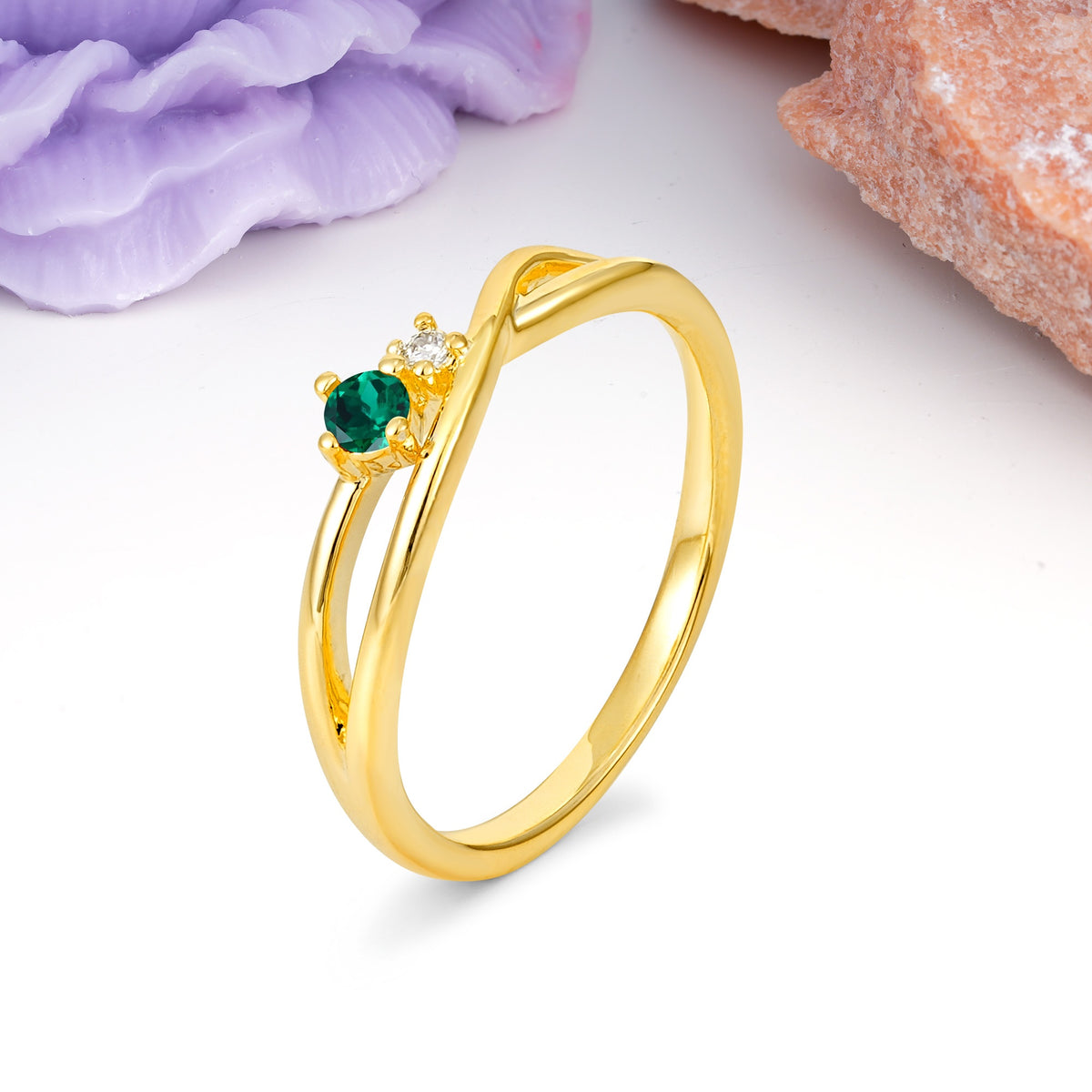 Classic Minimalist Twisted 4 Prong Round Cut Emerald Engagement Ring - Additional view