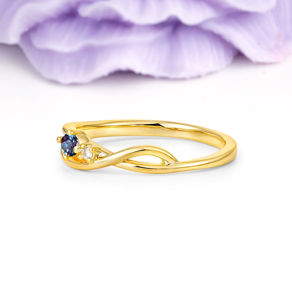 Classic Minimalist Twisted 4 Prong Round Cut Alexandrite Engagement Ring - Additional view