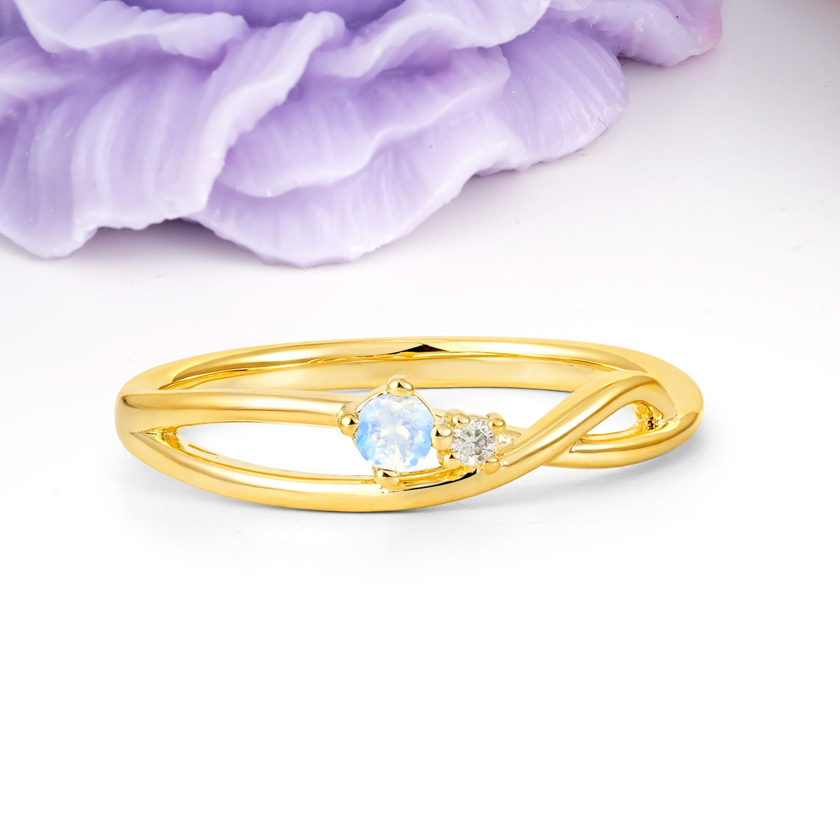 Classic Minimalist Twisted 4 Prong Round Cut Moonstone Engagement Ring - Additional view