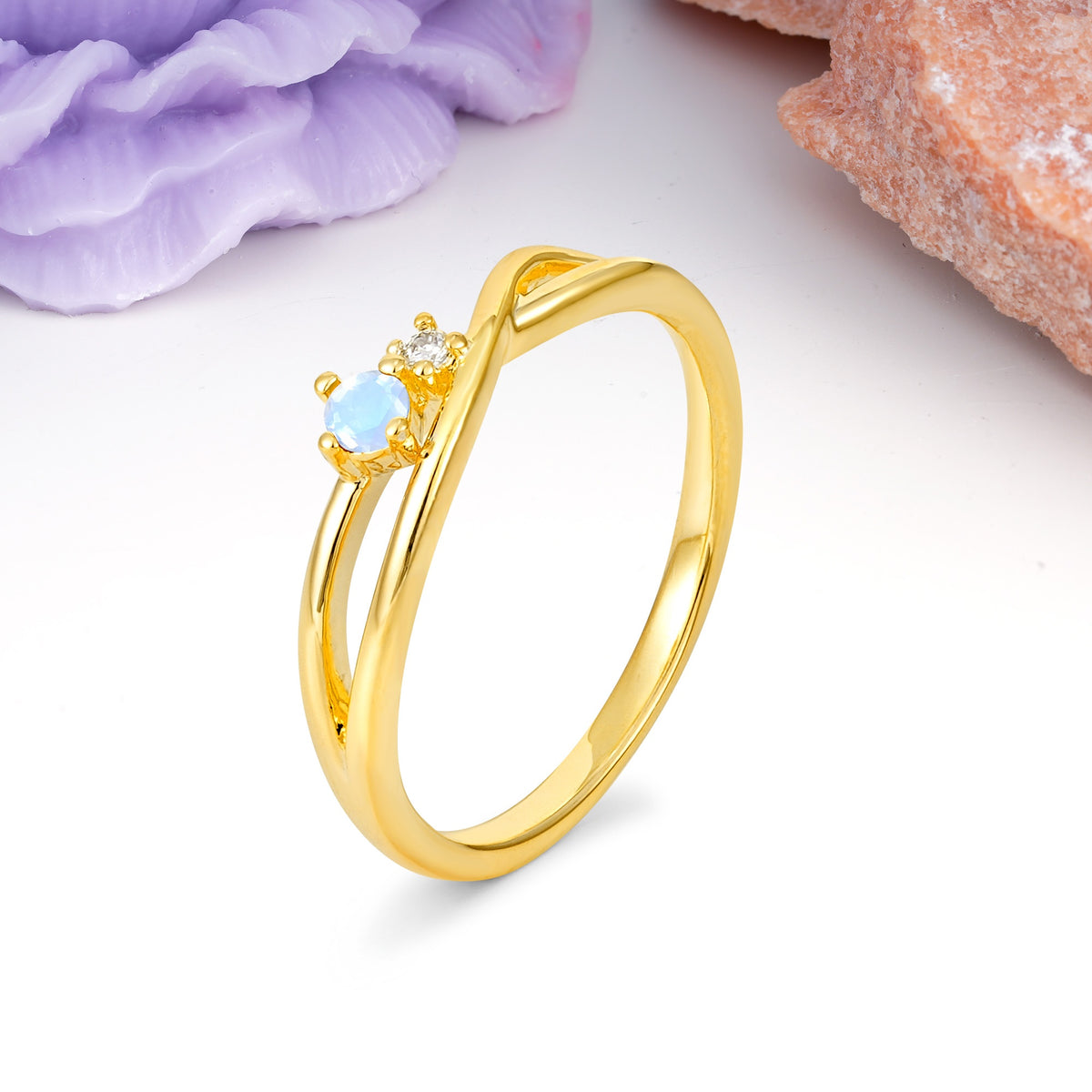 Classic Minimalist Twisted 4 Prong Round Cut Moonstone Engagement Ring - Additional view