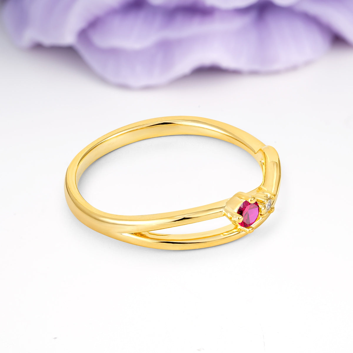Classic Minimalist Twisted 4 Prong Round Cut Ruby Engagement Ring - Additional view