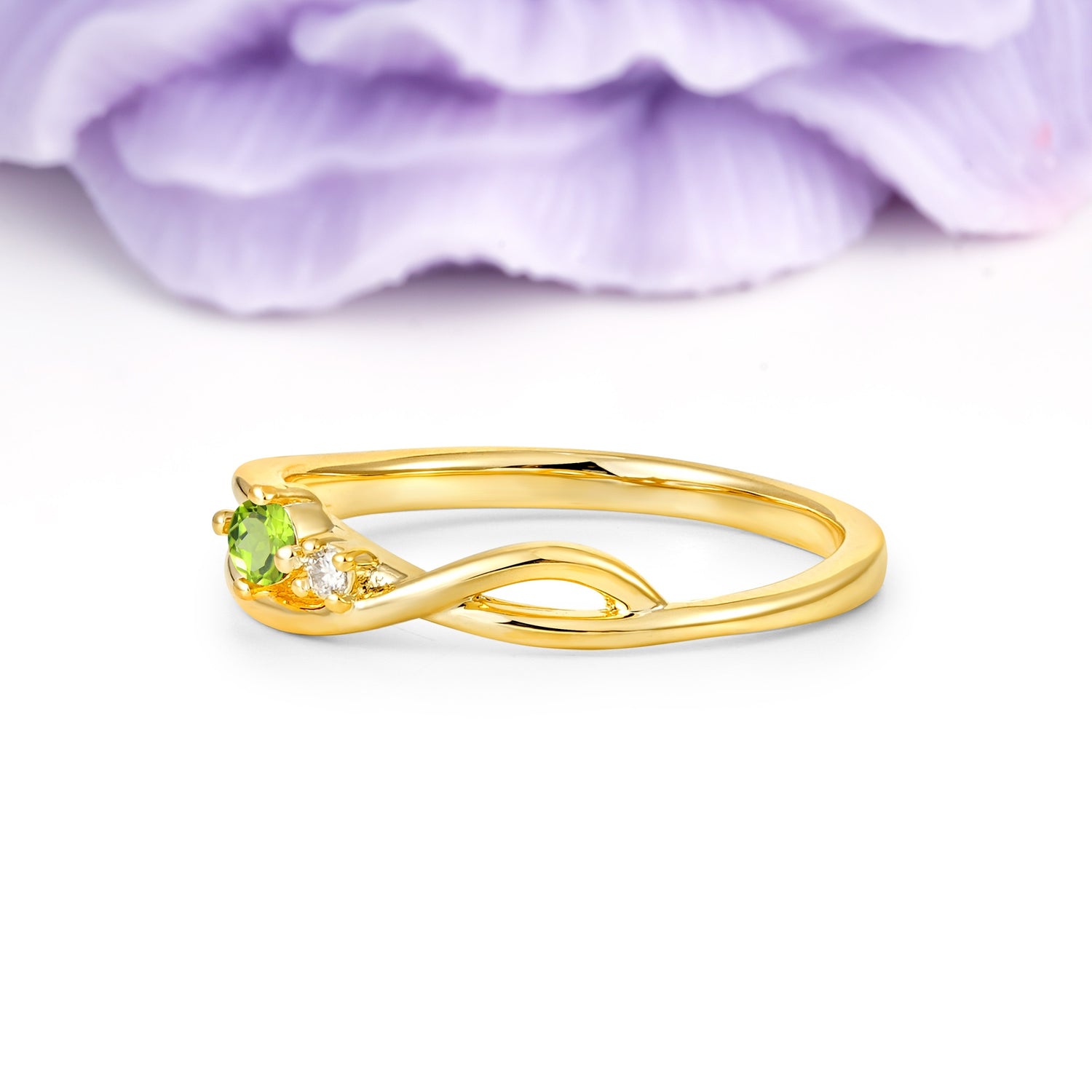 Unique Twisted 4-Prong Round Cut Peridot Engagement Ring - Additional view