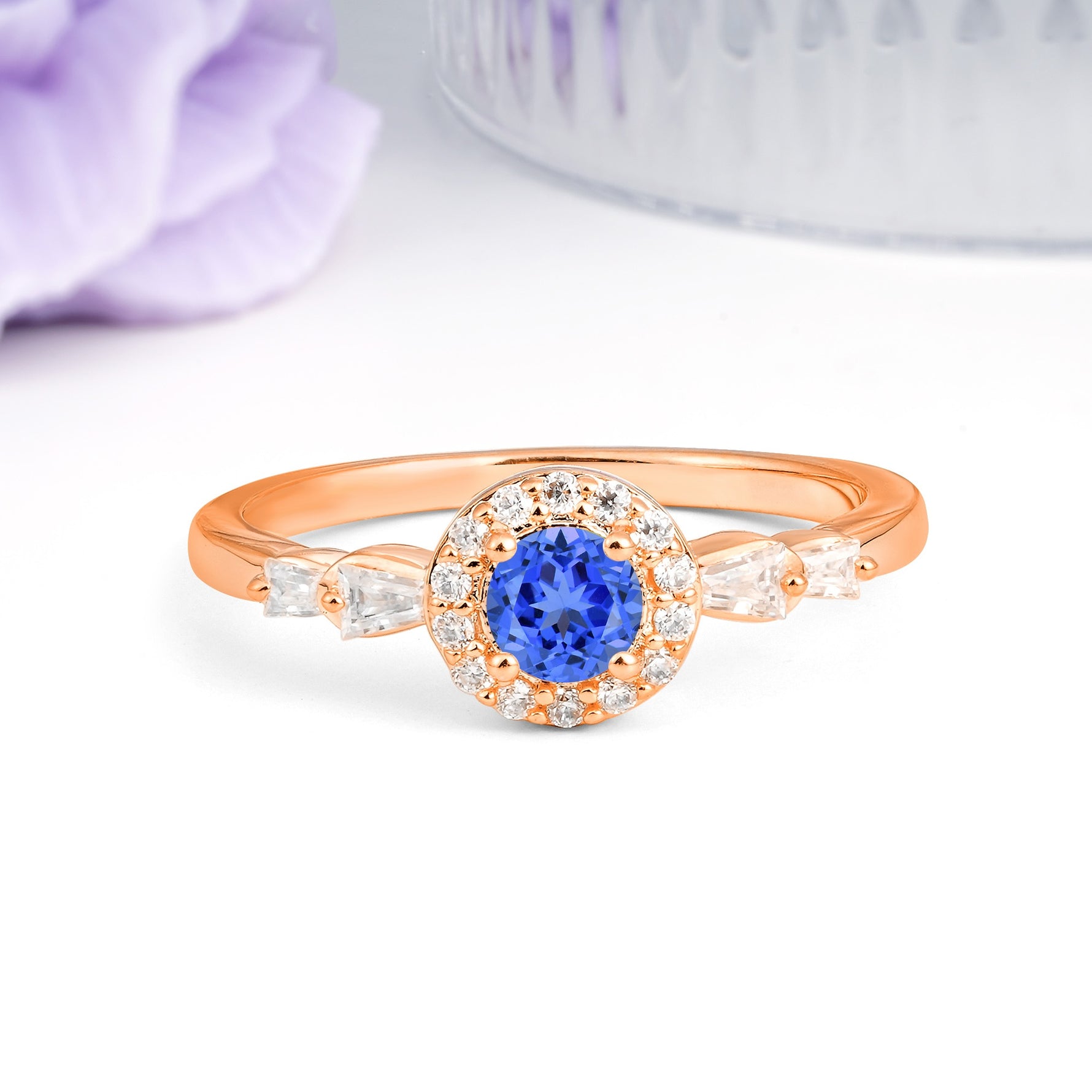 Luxurious & Classic Vintage 4-Prong Round Cut Sapphire Engagement Ring - Additional view