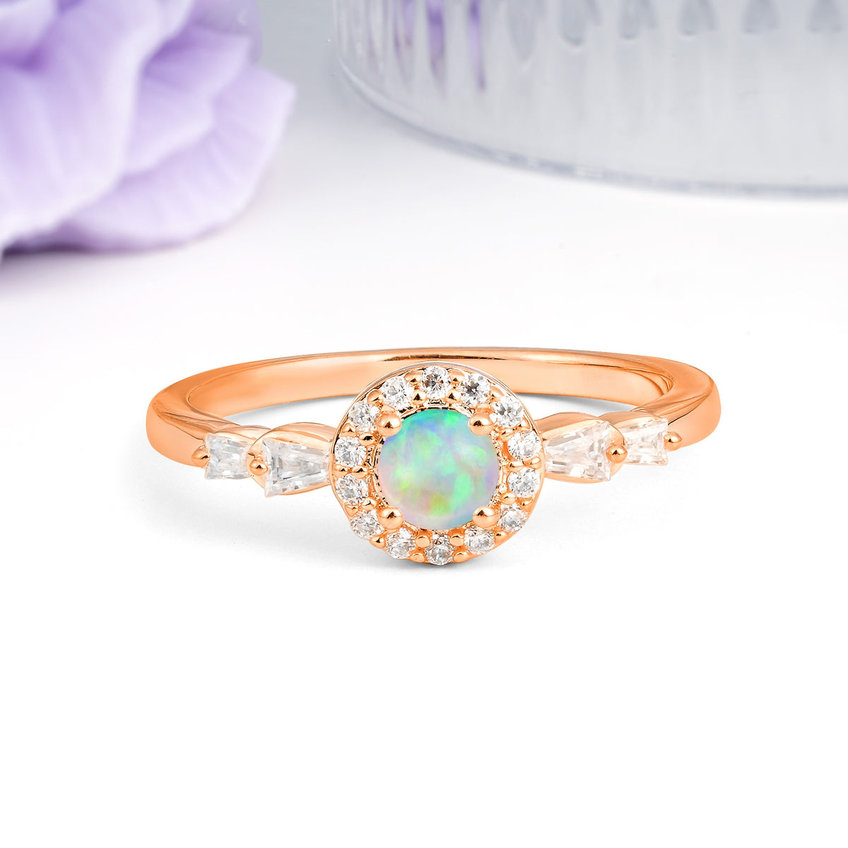Luxurious & Classic Vintage 4-Prong Round Cut Fire Opal Engagement Ring - Additional view