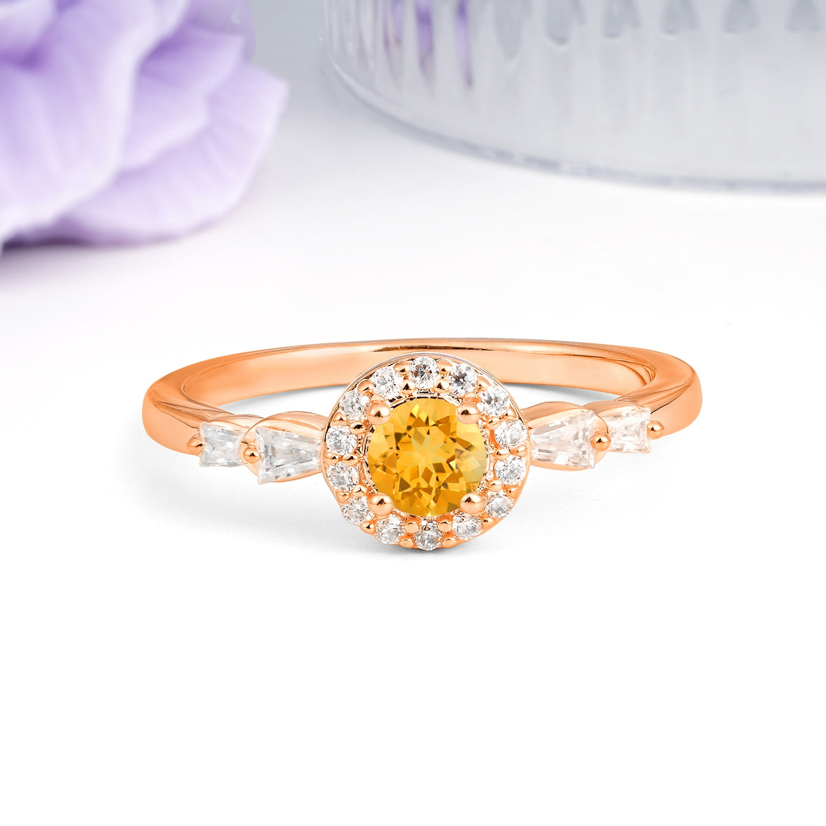 Luxurious & Classic Vintage 4-Prong Round Cut Citrine Engagement Ring - Additional view