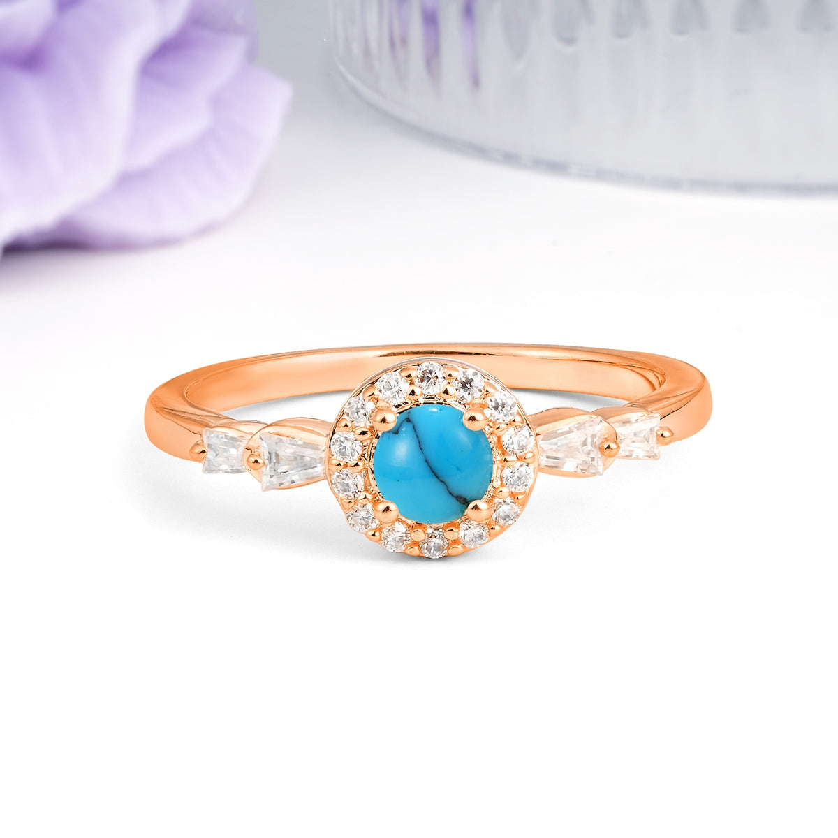 Luxurious & Classic Vintage 4-Prong Round Cut Turquoise Engagement Ring - Additional view