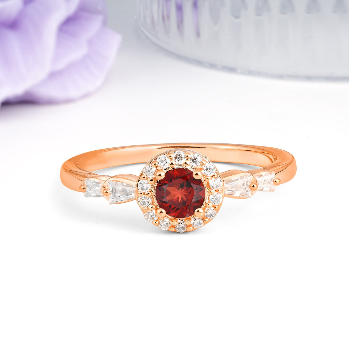 Luxurious & Classic Vintage 4-Prong Round Cut Garnet Engagement Ring - Additional view
