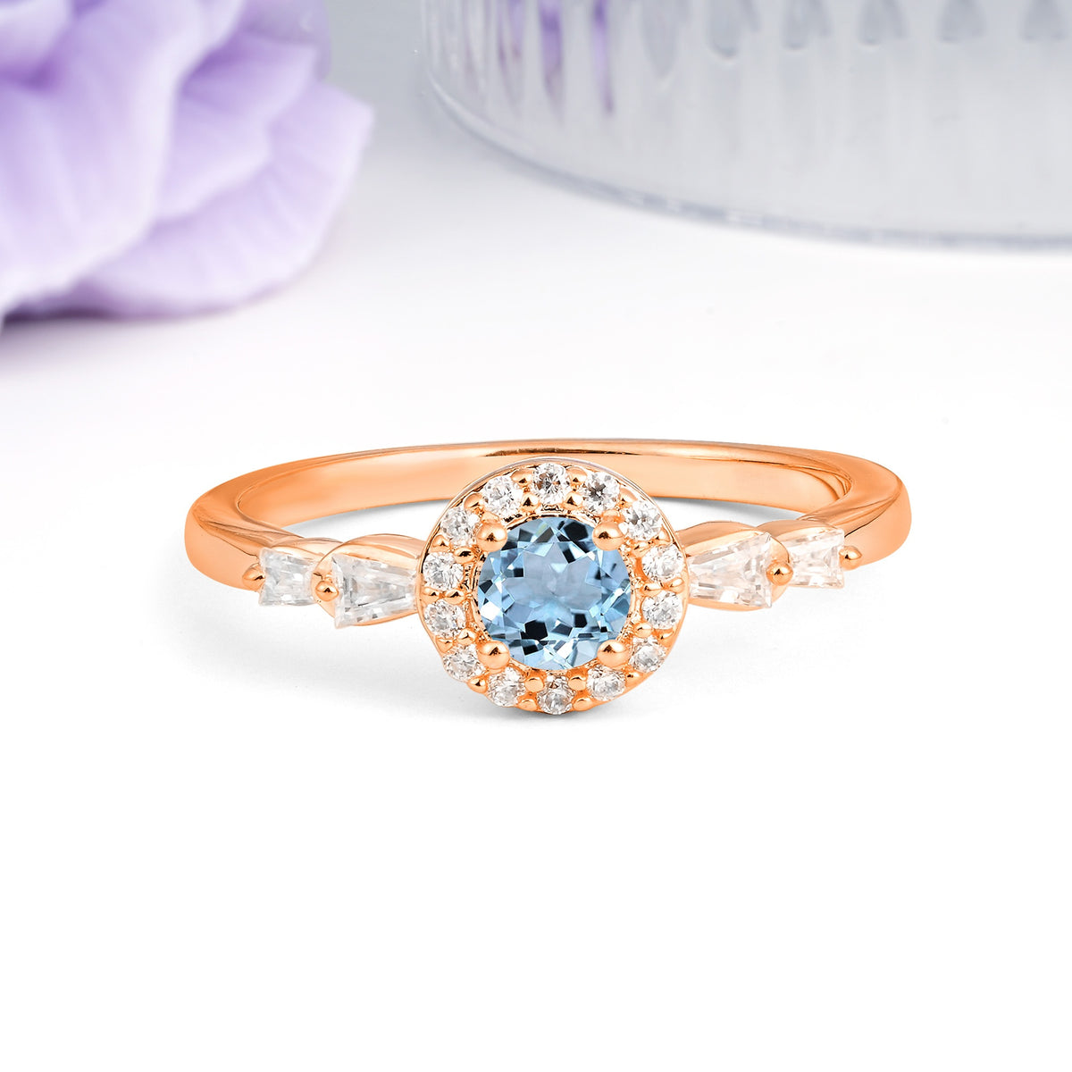 Luxurious & Classic Vintage 4-Prong Round Cut Aquamarine Engagement Ring - Additional view
