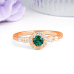 Luxurious & Classic Vintage 4-Prong Round Cut Emerald Engagement Ring - Additional view