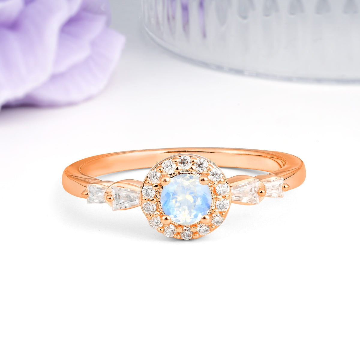 Luxurious & Classic Vintage 4-Prong Round Cut Moonstone Engagement Ring - Additional view