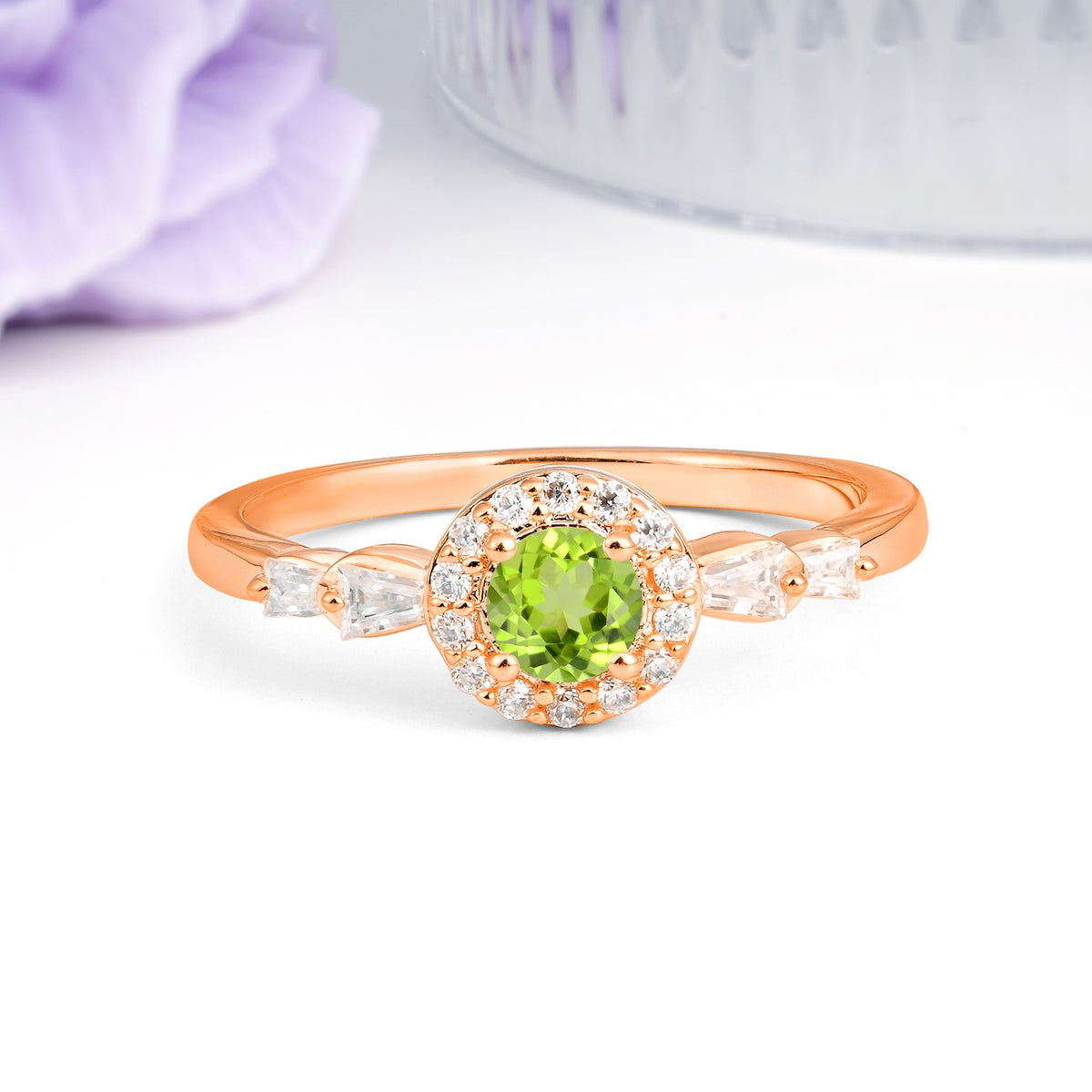 Luxurious & Classic Vintage 4-Prong Round Cut Peridot Engagement Ring - Additional view