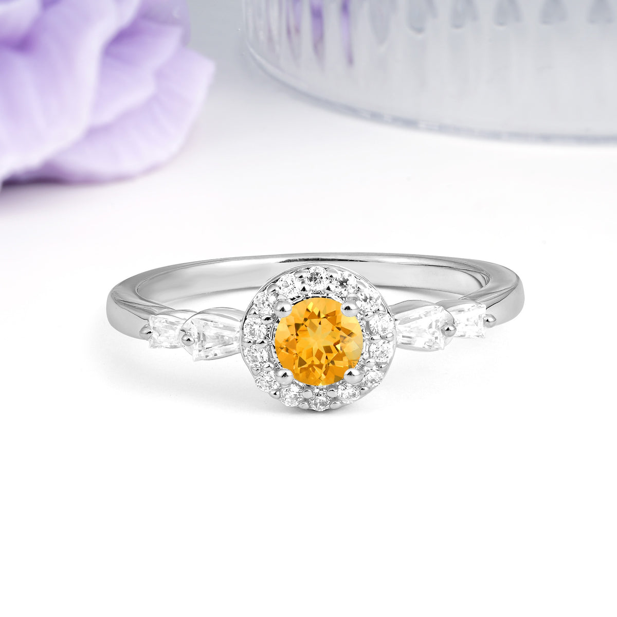 Luxurious & Classic Vintage 4-Prong Round Cut Citrine Engagement Ring - Additional view