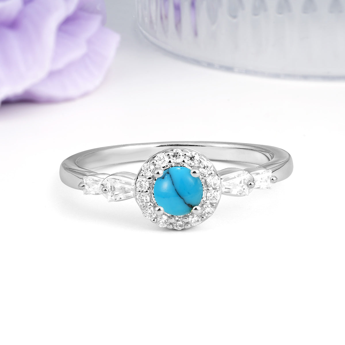 Luxurious & Classic Vintage 4-Prong Round Cut Turquoise Engagement Ring - Additional view