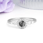 Luxurious & Classic Vintage 4-Prong Round Cut Black Rutilated Quartz Engagement Ring - Additional view