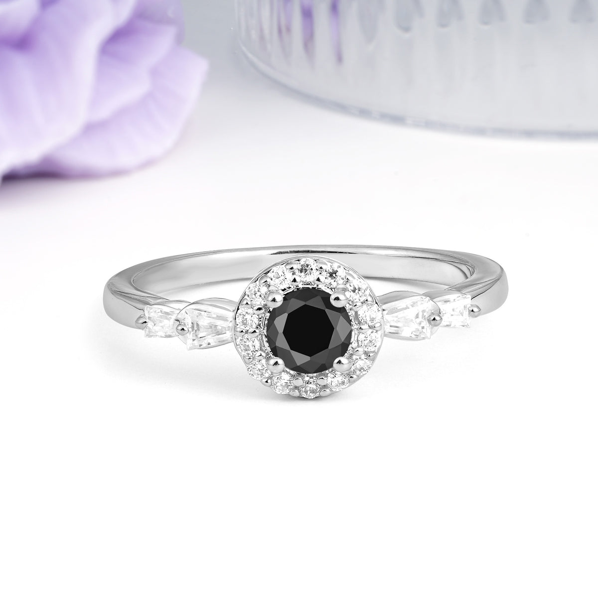 Luxurious & Classic Vintage 4-Prong Round Cut Black Onyx Engagement Ring - Additional view