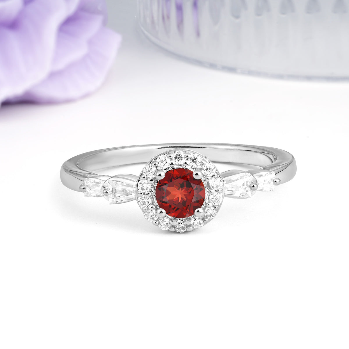 Luxurious & Classic Vintage 4-Prong Round Cut Garnet Engagement Ring - Additional view