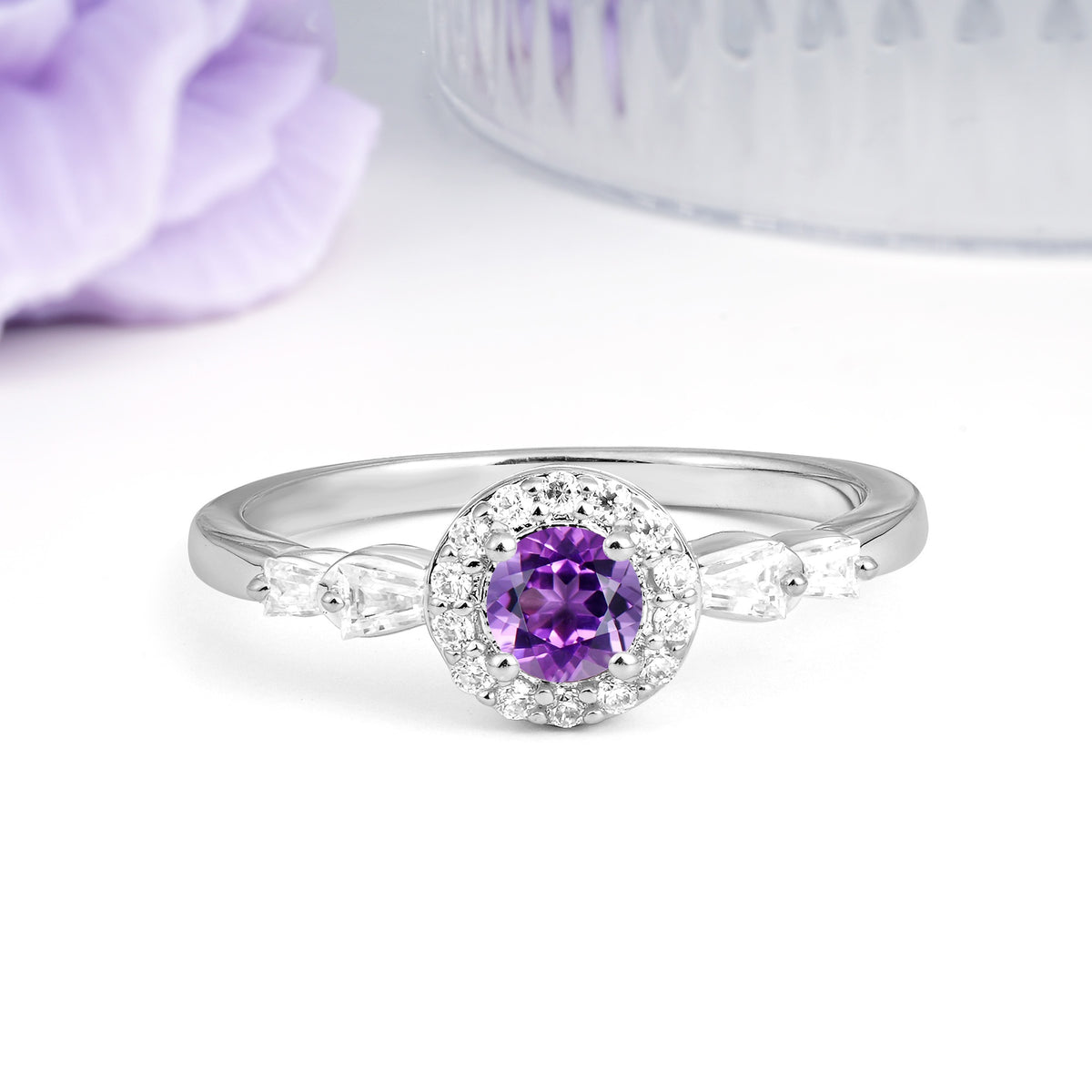 Luxurious & Classic Vintage 4-Prong Round Cut Amethyst Engagement Ring - Additional view