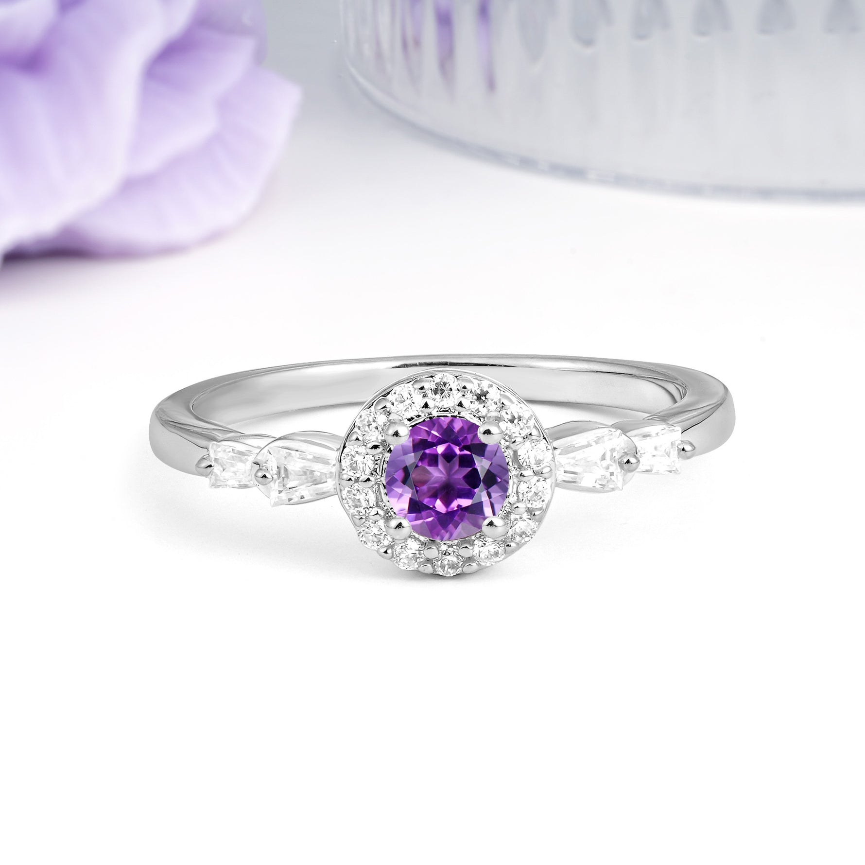 Luxurious & Classic Vintage 4-Prong Round Cut Amethyst Engagement Ring - Additional view
