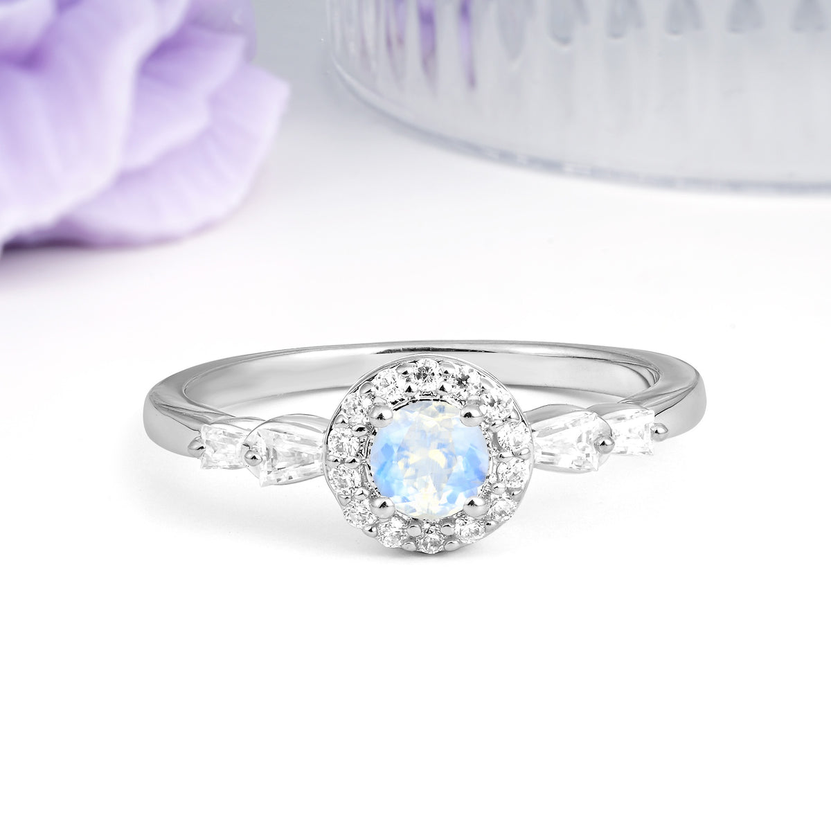 Luxurious & Classic Vintage 4-Prong Round Cut Moonstone Engagement Ring - Additional view