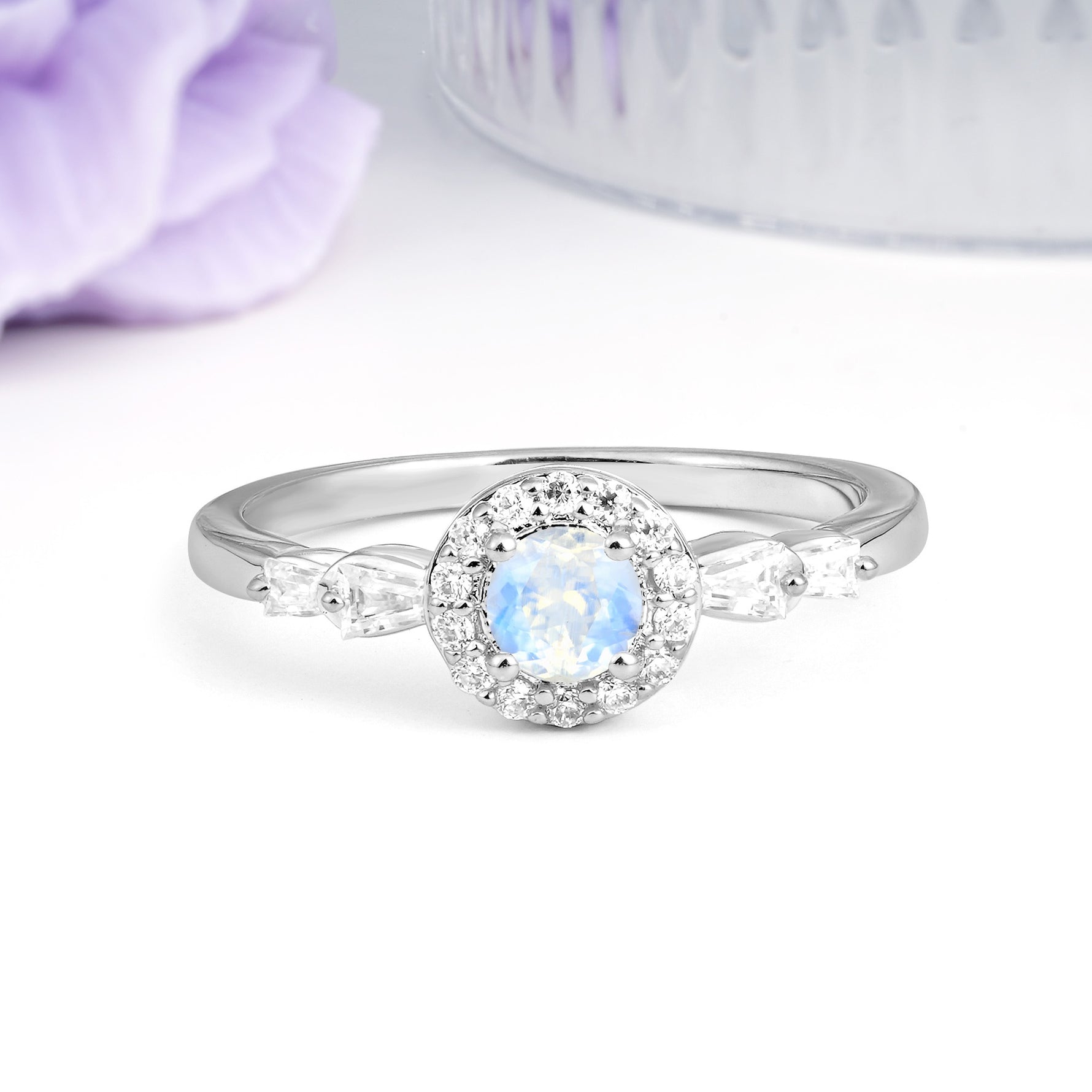 Luxurious & Classic Vintage 4-Prong Round Cut Moonstone Engagement Ring - Additional view