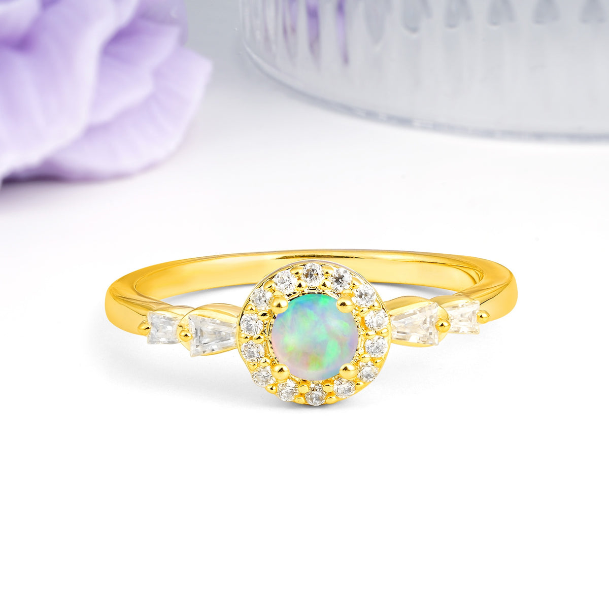 Luxurious & Classic Vintage 4-Prong Round Cut Fire Opal Engagement Ring - Additional view