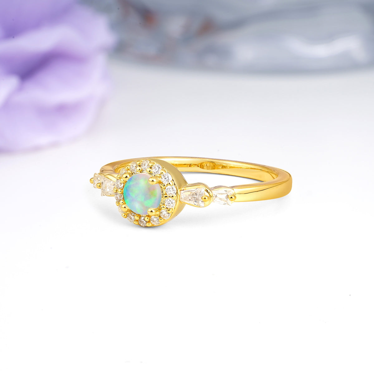 Luxurious & Classic Vintage 4-Prong Round Cut Fire Opal Engagement Ring - Additional view