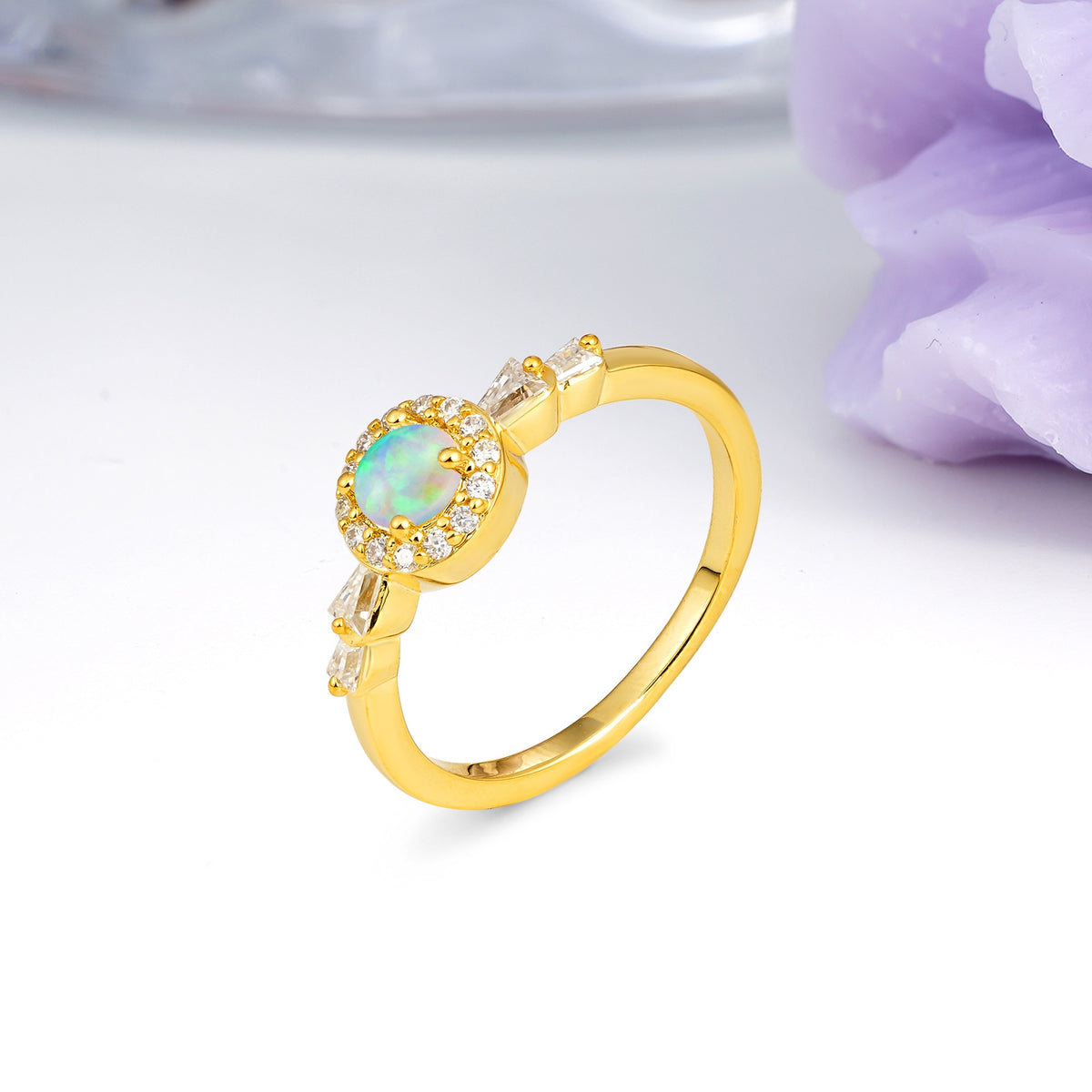 Luxurious & Classic Vintage 4-Prong Round Cut Fire Opal Engagement Ring - Additional view