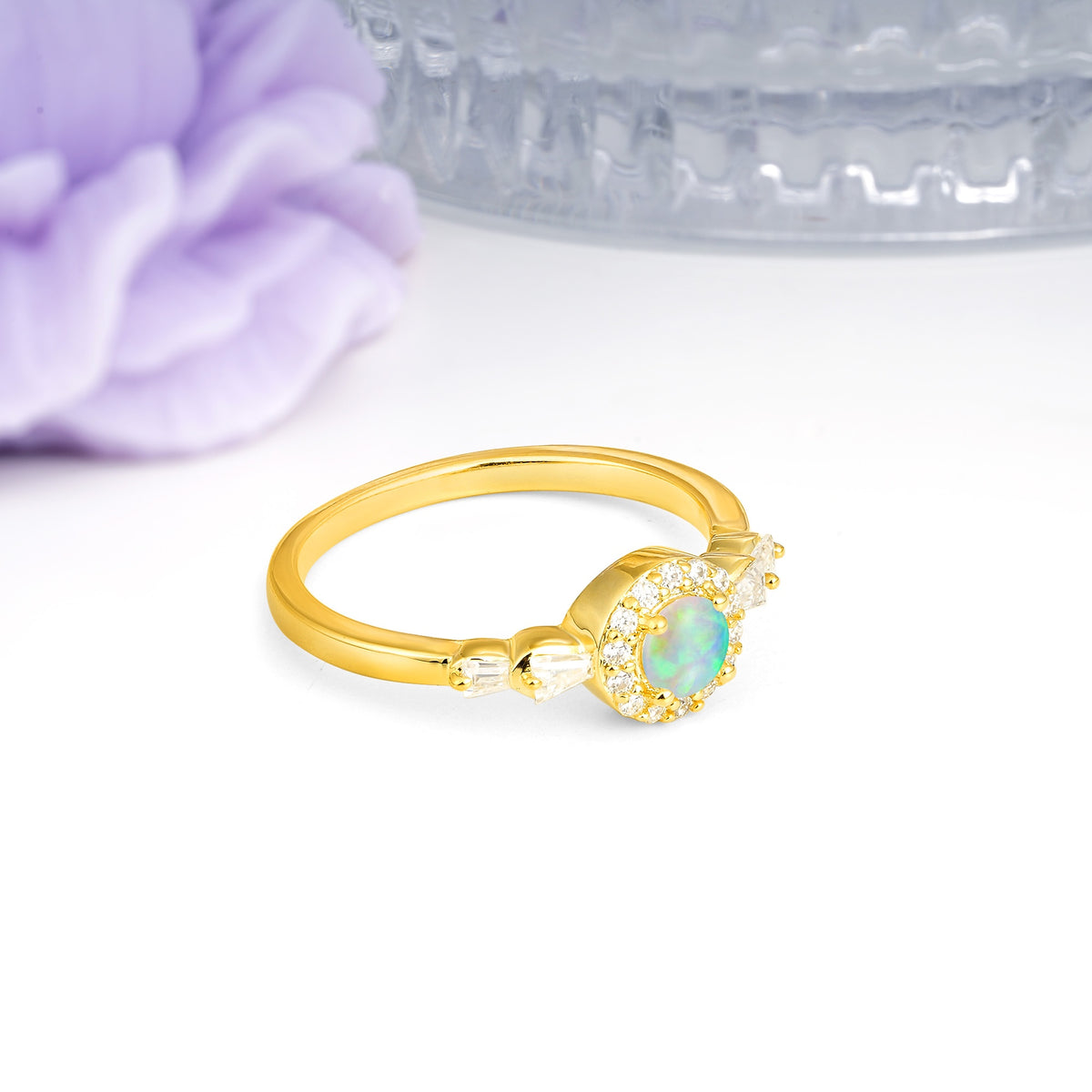 Luxurious & Classic Vintage 4-Prong Round Cut Fire Opal Engagement Ring - Additional view