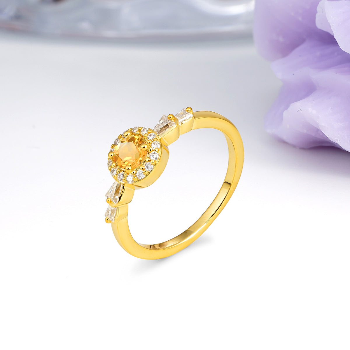 Luxurious & Classic Vintage 4-Prong Round Cut Citrine Engagement Ring - Additional view