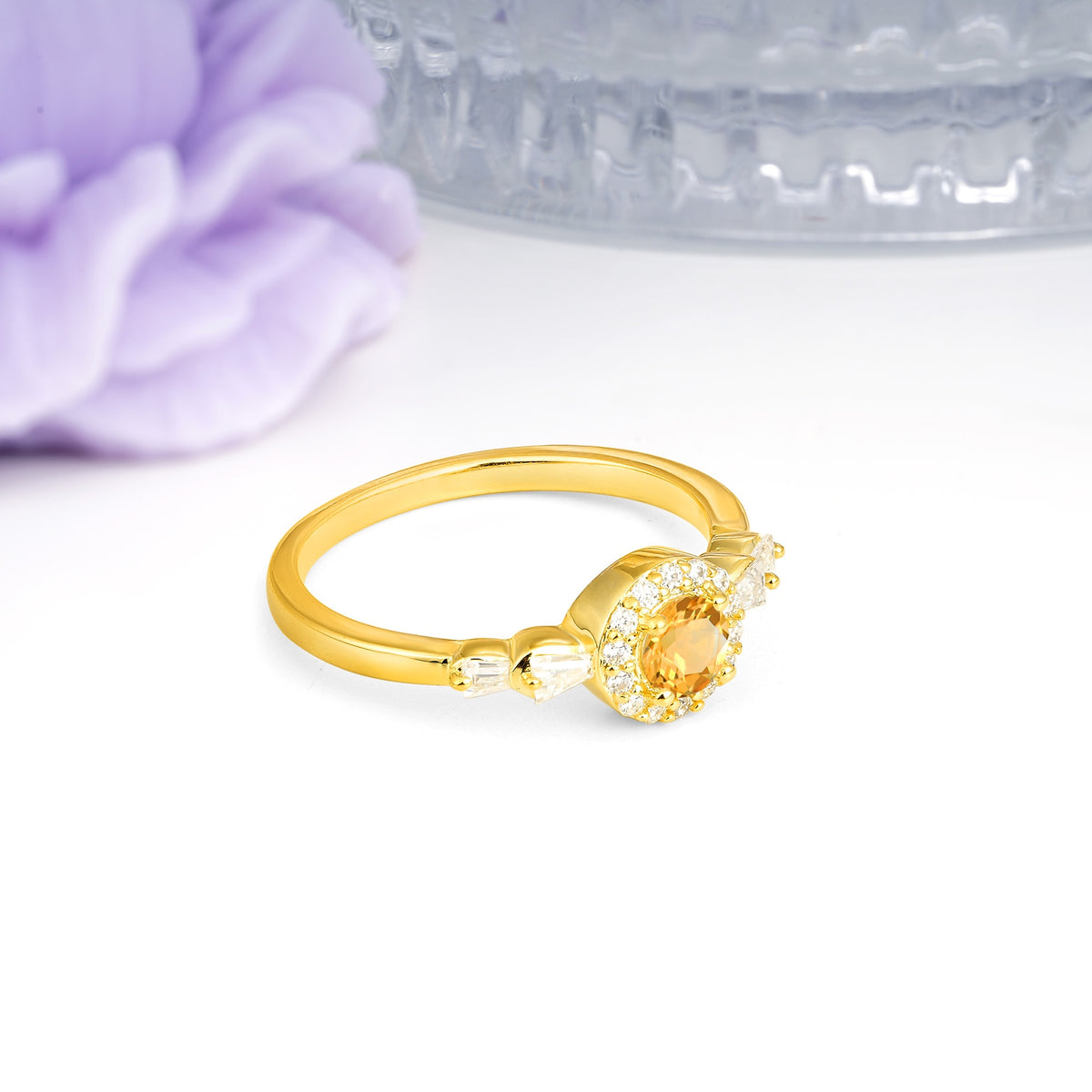 Luxurious & Classic Vintage 4-Prong Round Cut Citrine Engagement Ring - Additional view