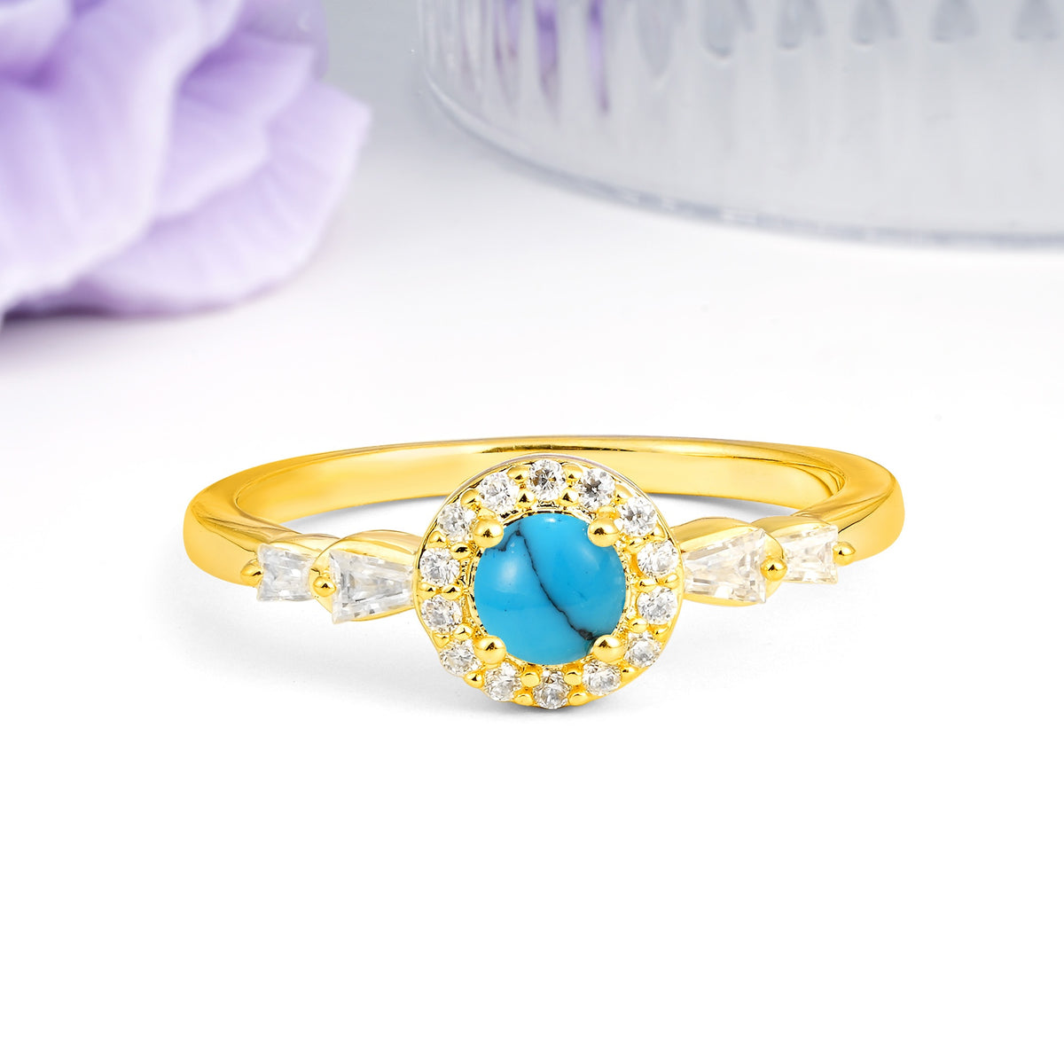 Luxurious & Classic Vintage 4-Prong Round Cut Turquoise Engagement Ring - Additional view