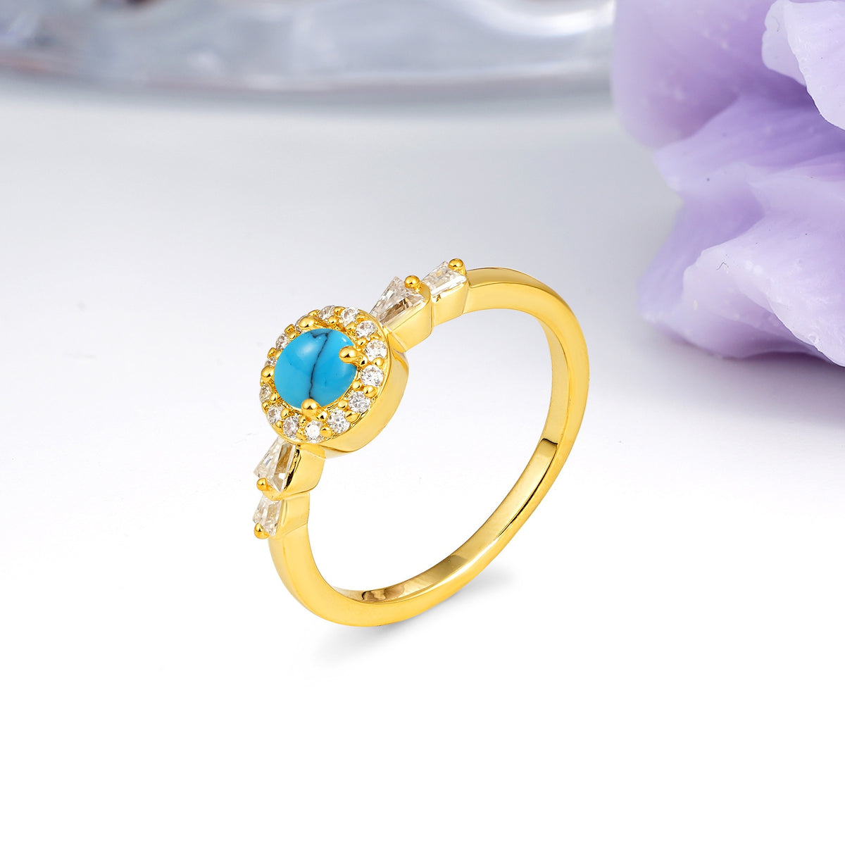Luxurious & Classic Vintage 4-Prong Round Cut Turquoise Engagement Ring - Additional view